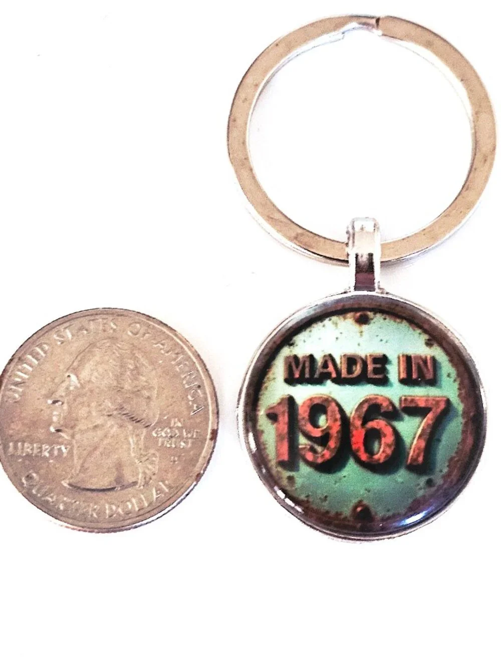 Vintage Glass Cabochon Keychain, Made in 1967 Birthday Gift, Unisex, Timeless